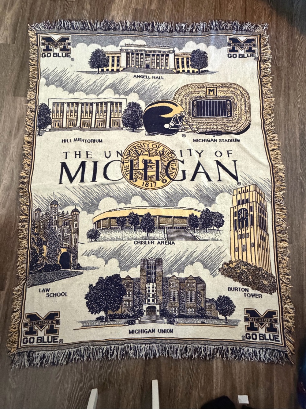 University of Michigan Woven Tapestry Throw Blanket Stadium Campus Go Blue